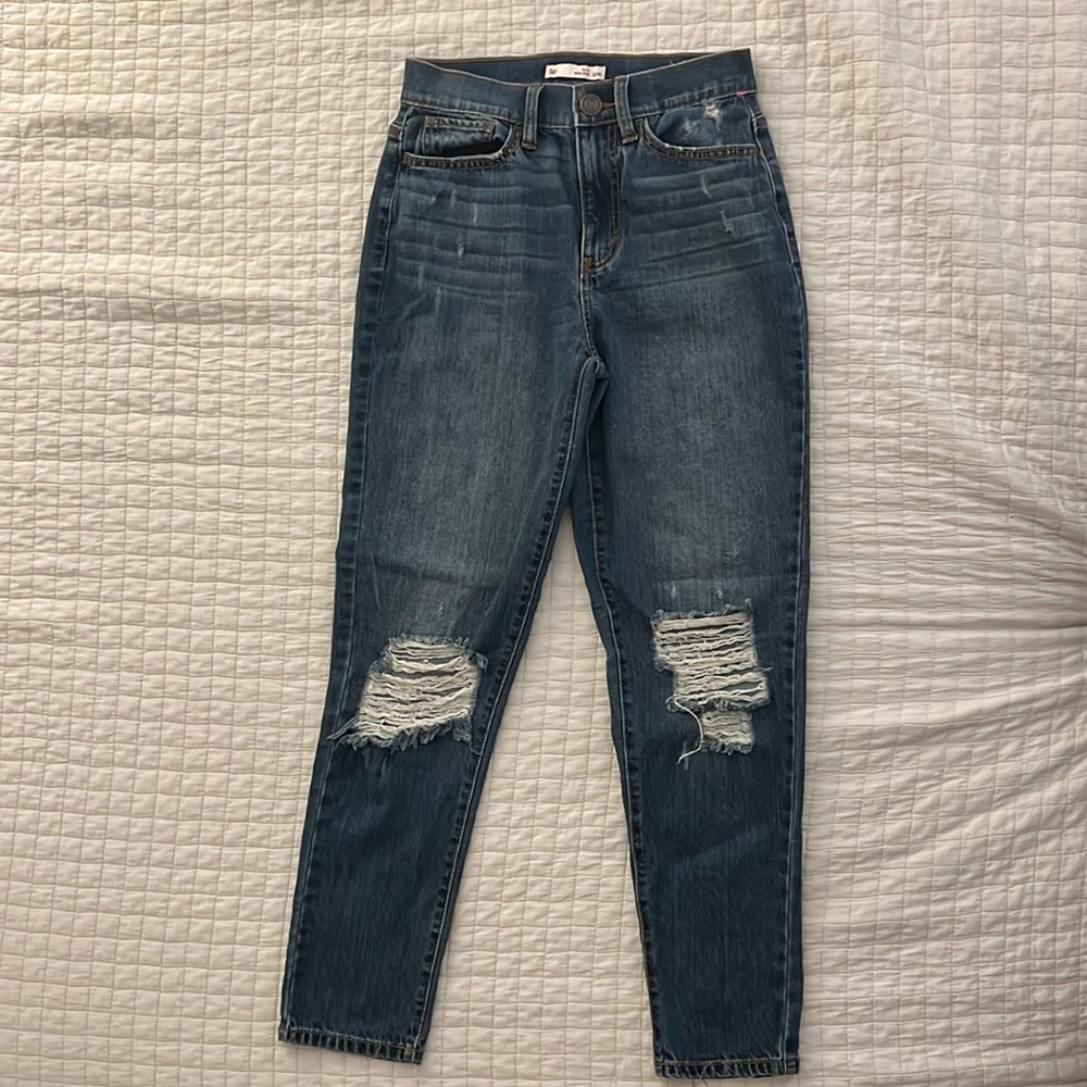 Distressed high rise mom jeans